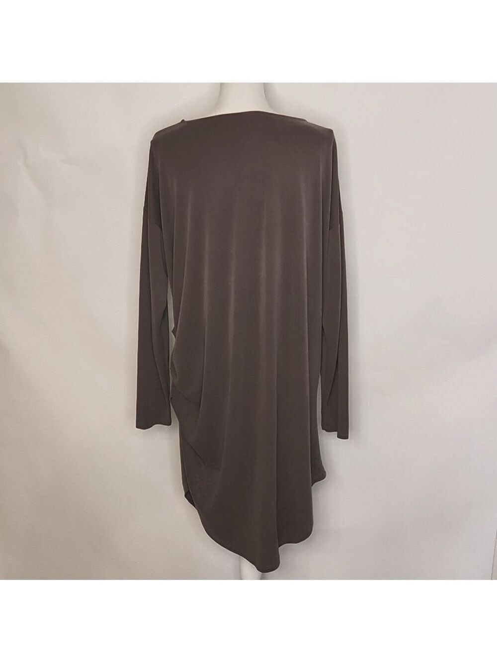 Lisa Bayne Lenzing Modal Shift Dress Taupe XXL Side Ruched Long Sleeve Lagenlook - Picture 7 of 16